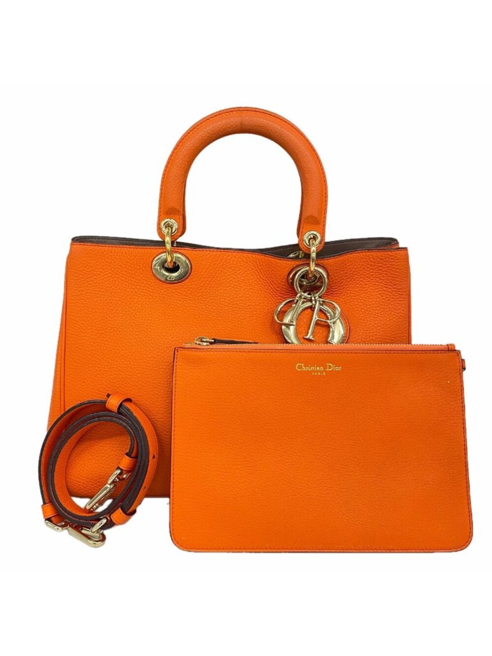 Dior Handbag Diorissimo Leather Orange Gold 2-Way